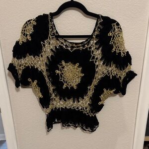 Miss Shop Black and Gold Crochet Blouse